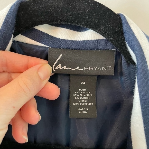 Lane Bryant Nautical Navy and White Striped Moto Zip Blazer Jacket Plus Size 24 - Picture 4 of 6